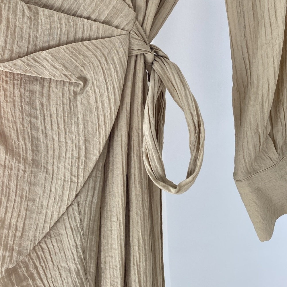 ZARA Tan Textured Crossover Wrap Midi Dress